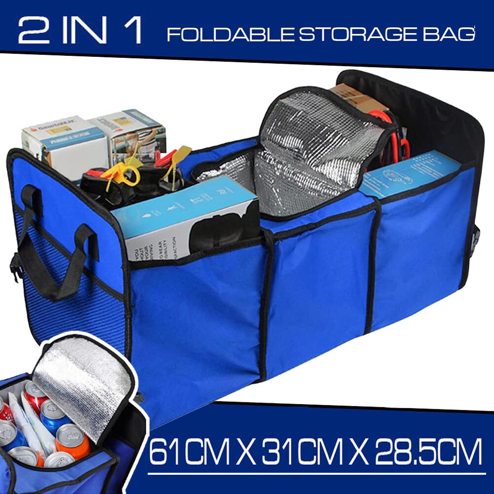 Trunk Organizer Folding Collapse Storage-Box Net Bin Car Truck Cooler Bag Blue C