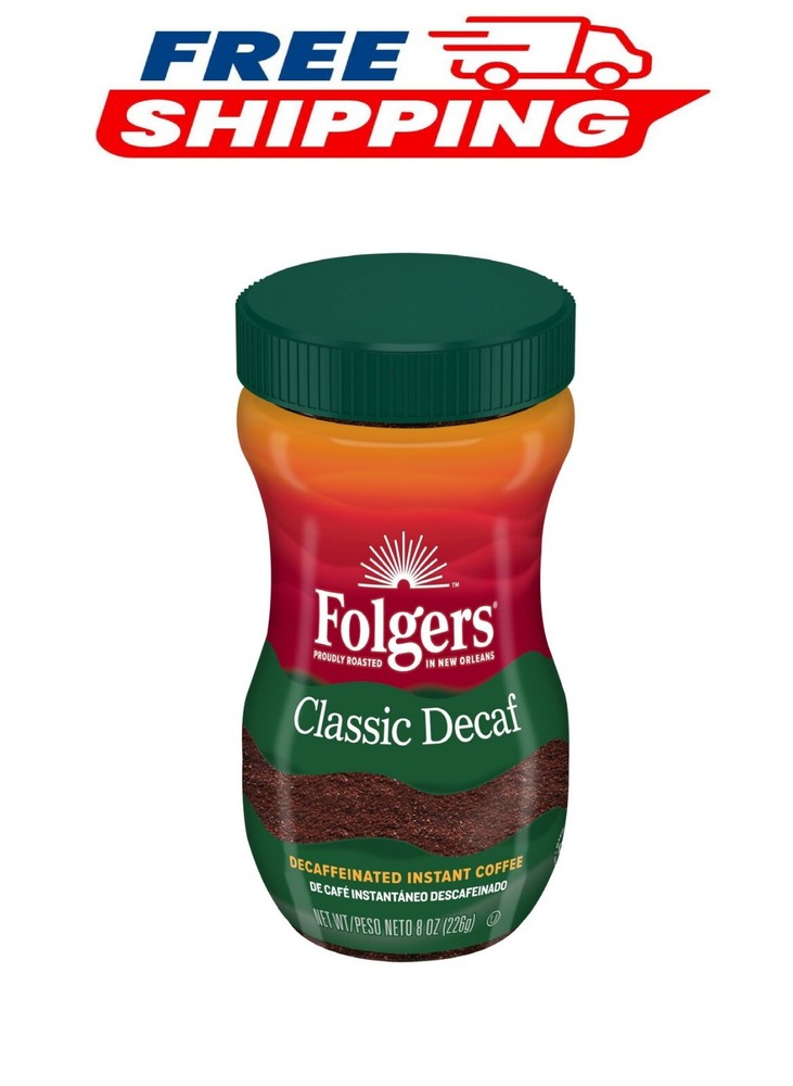 Folgers Classic Decaf Instant Coffee, 8-Ounce Jar NEW