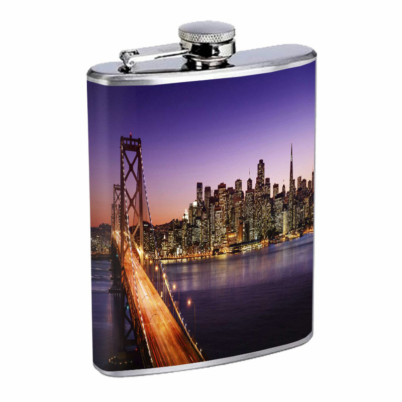 San Francisco At Night D1 Flask 8oz Stainless Steel Hip Drinking Whiskey