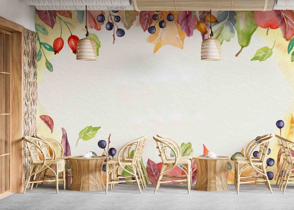 3D Fruit Leaves Watercolor Wall Murals Wallpaper Murals Wall Sticker 2