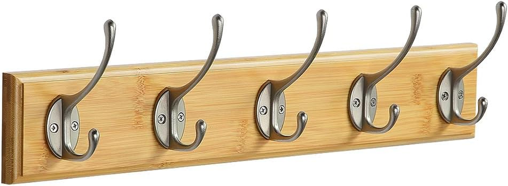 Wall Mount Bamboo Coat Rack, 17 Inch 5 Double Hooks, Natural