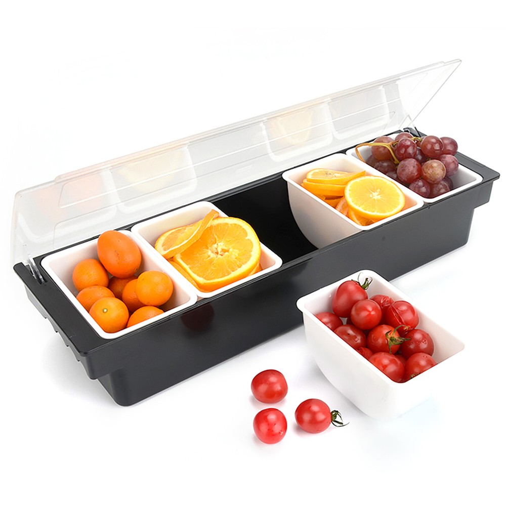 Chilled 4-Compartment Condiment Caddy Serving Tray for Bar or Party