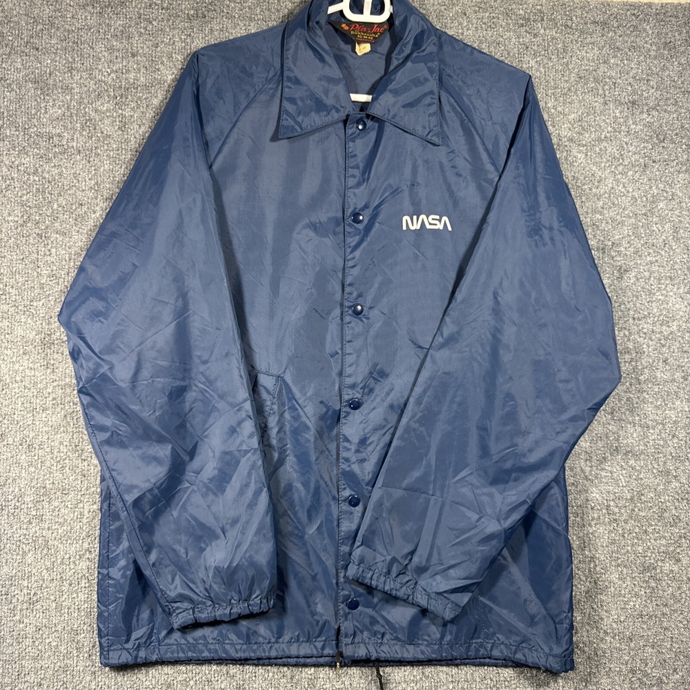 Vintage NASA Space Shuttle Team Blue Windbreaker Jacket for Men Nerdcore Style