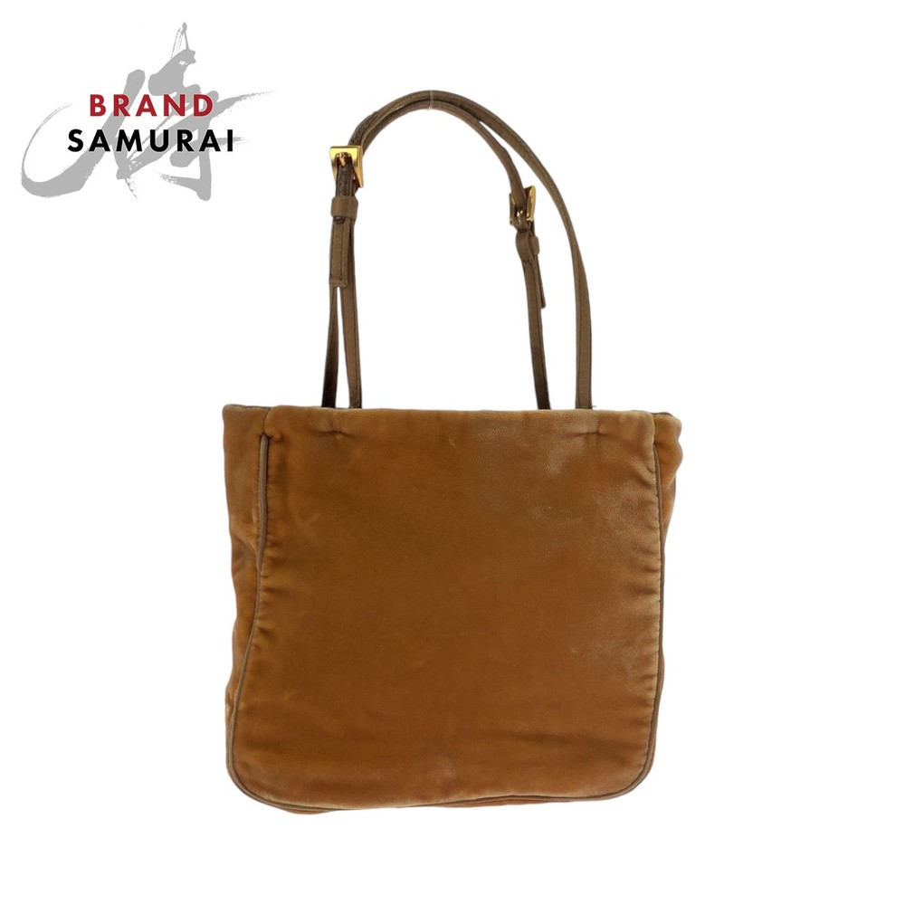 RARE Prada Brown Velvet Leather Handbag with Gold Triangle Logo Hardware