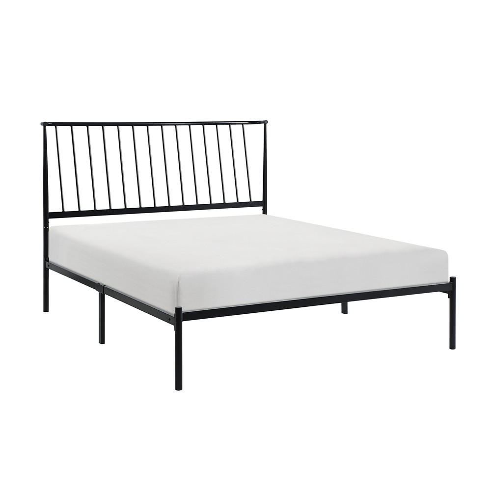 Black Metal Frame Queen Platform Bed with Angle Headboard