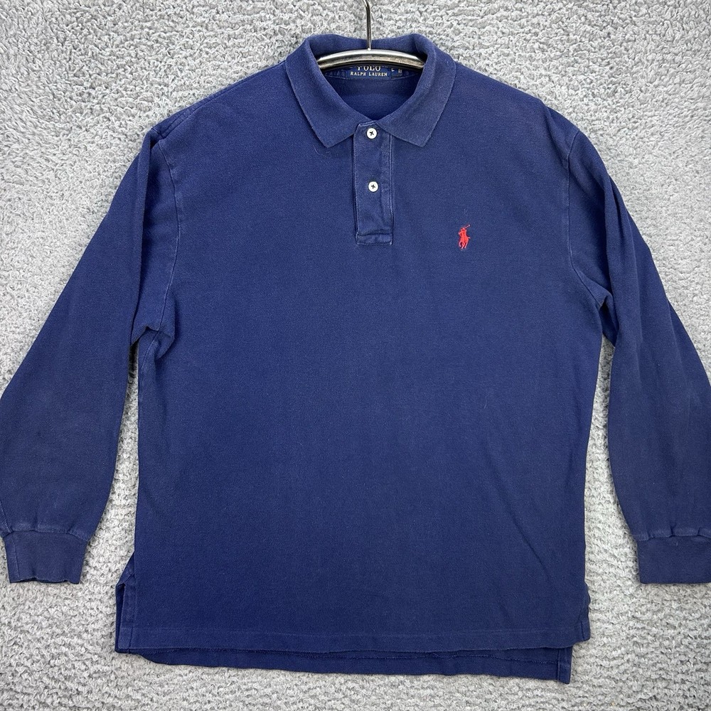 Polo Ralph Lauren Polo Shirt Mens Large Black Long Sleeve Red Pony Logo rugby
