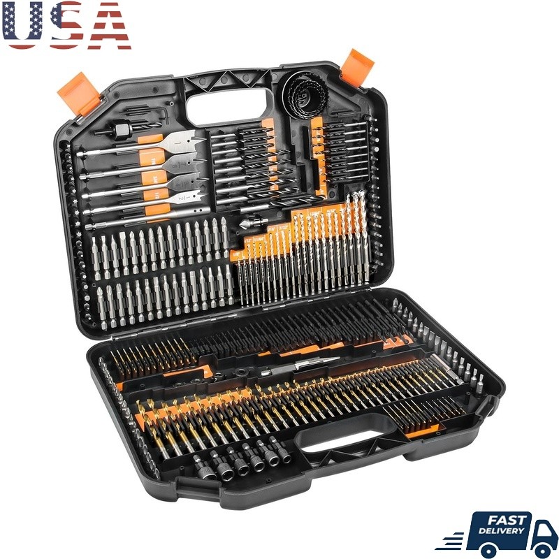 246pcs HSS Drill Bit Set Titanium Coated Wood Metal Concrete Tools Storage Case