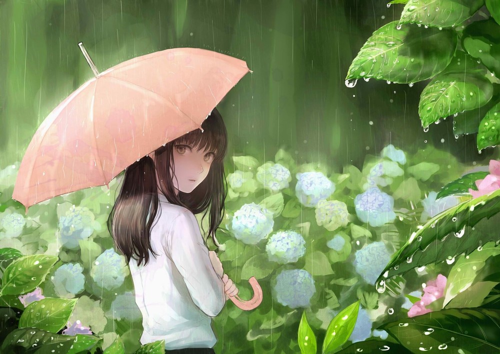 Anime Girl Umbrella Rain Flowers Playmat Desk Mat Original Design