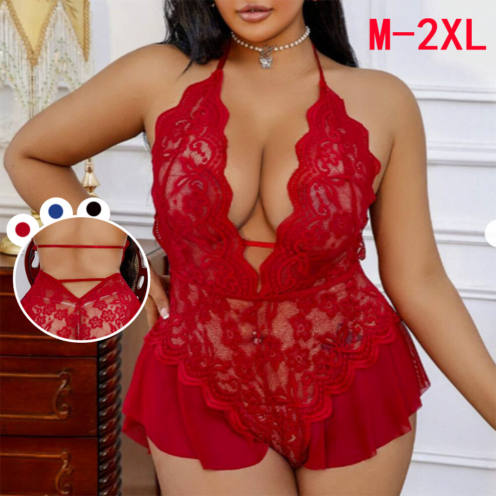 Sexy Lace Bodysuit Babydoll Nightwear for Plus Size Women