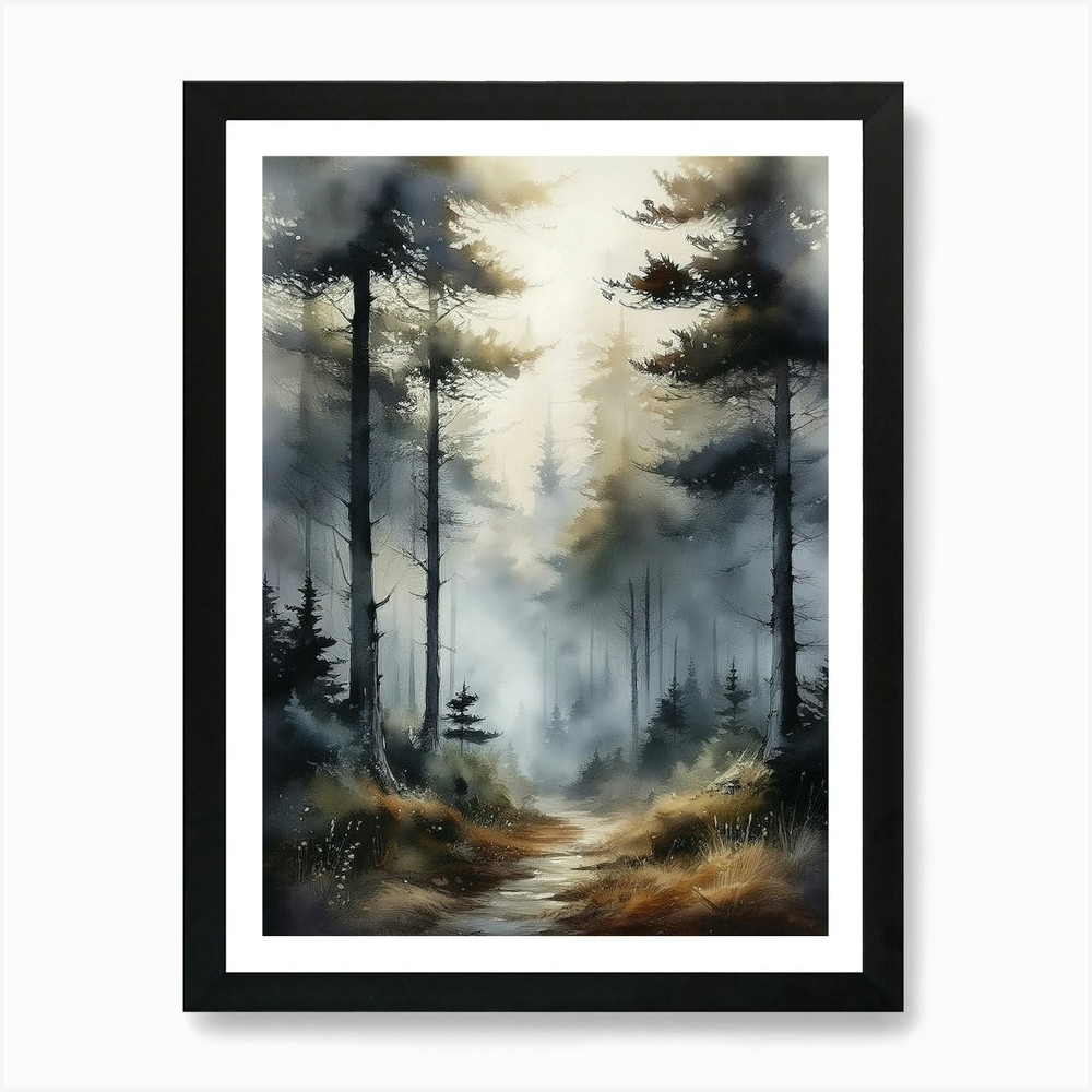Misty Trees Framed Wall Art Canvas Print Picture for Home Decor  