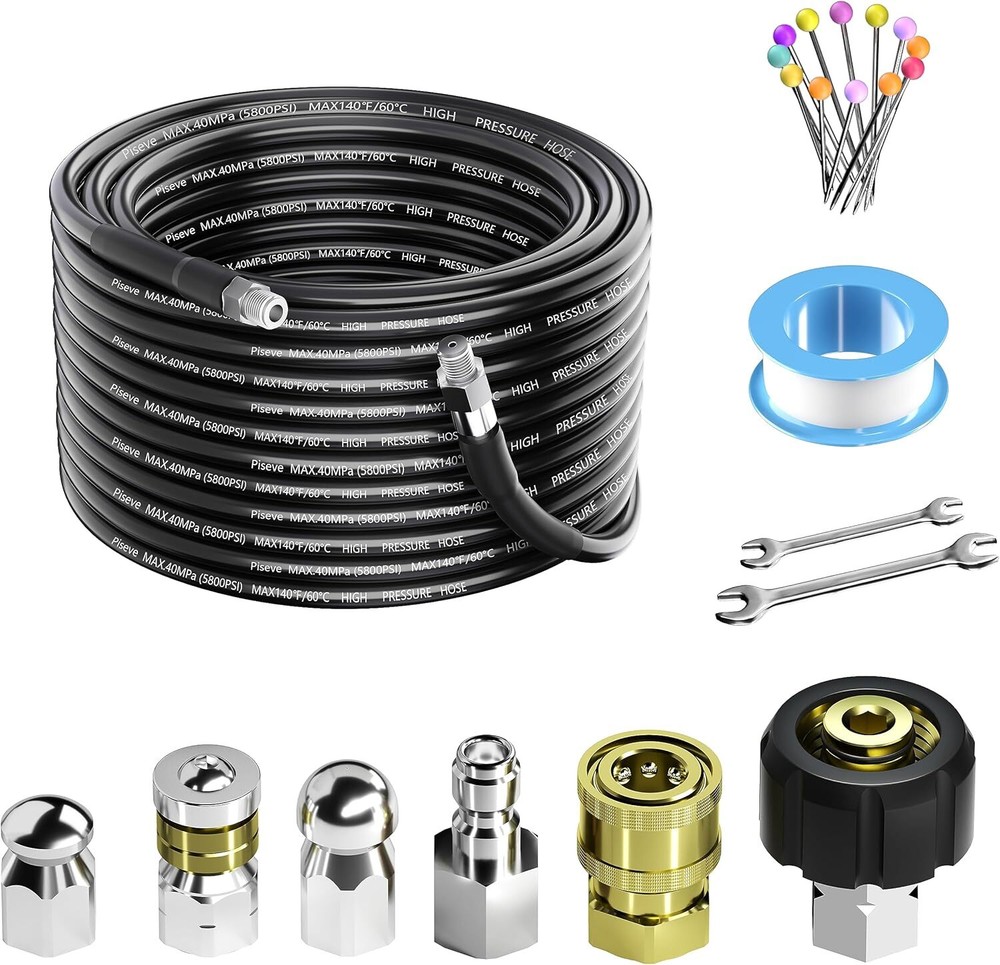 Sewer Jetter Kit 50FT for Pressure Washer 5800PSI Drain Cleaner Hose With 1...