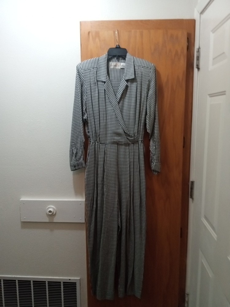 Vintage Liz Claiborne Gingham Plaid Straight Leg Collared Jumpsuit Size 12