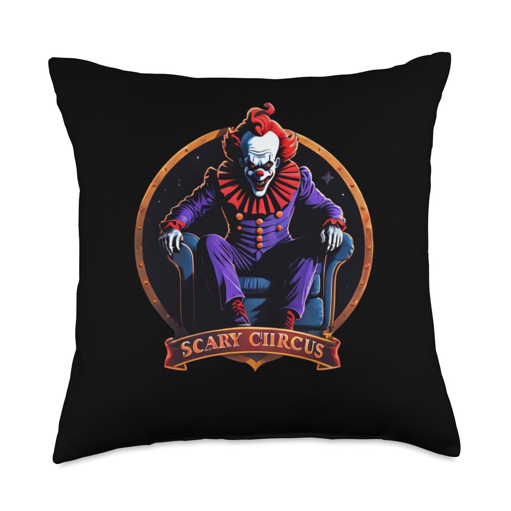 Scary Halloween Horror Clown Circus Throw Pillow Creepy Design