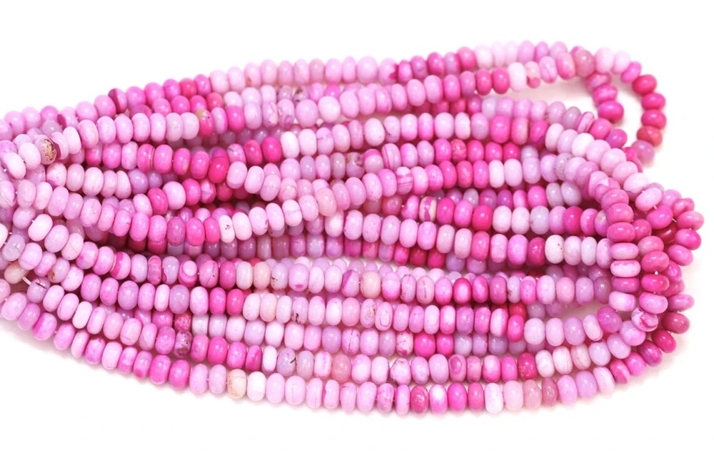 Lilac Pink Opal Smooth Rondelle Beads 16 Inch Strand  