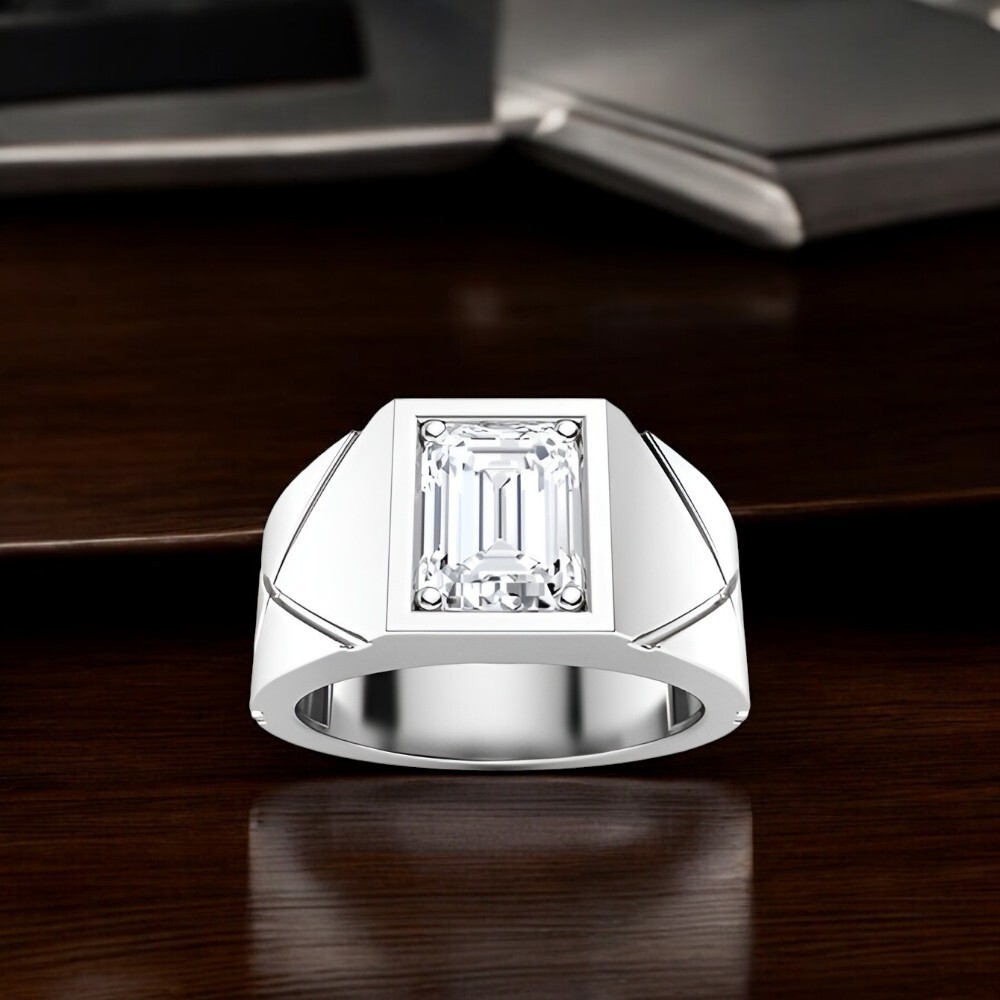 Emerald Cut 1.50ct Diamond Wedding Band IGI Lab Grown Platinum 950 Men's Ring