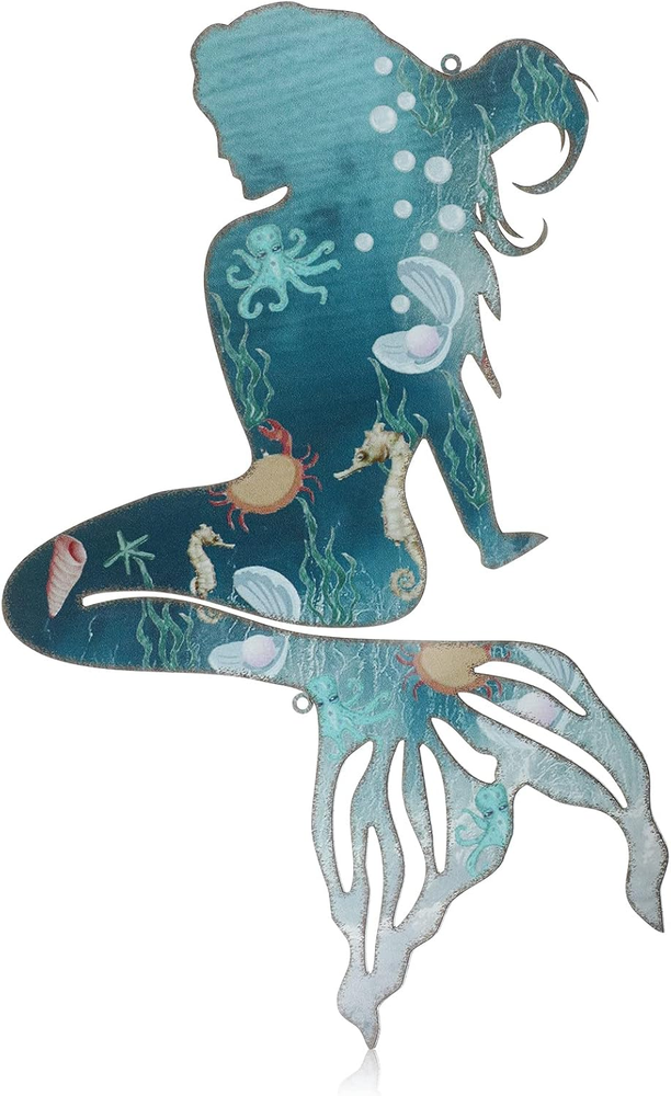 Demissle Metal Mermaid Wall Art Rustic Hanging Mermaid Wall Decor Blue Metal