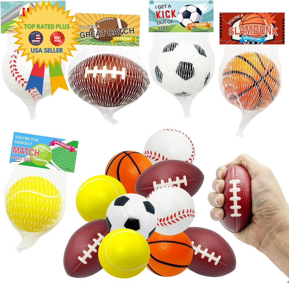 Valentines Day Gift Cards for Kids Classroom 20 Pack Mini Sports Stress...-image