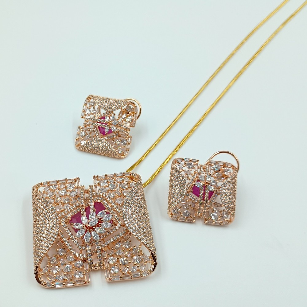 Ruby & CZ pendant Stud Set ,Victorian jewelry Dainty pendant Gold Plating