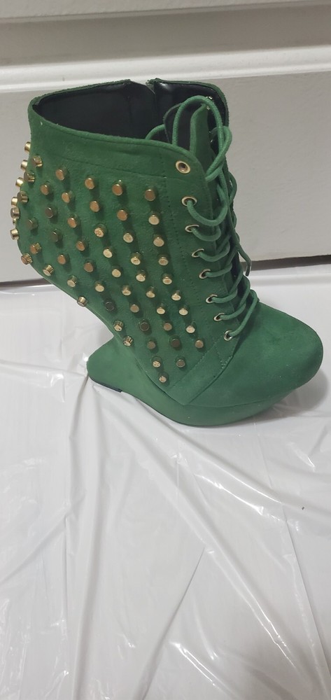Women's Green Size 8 Suede Studded Wedge Booties OG Style $95