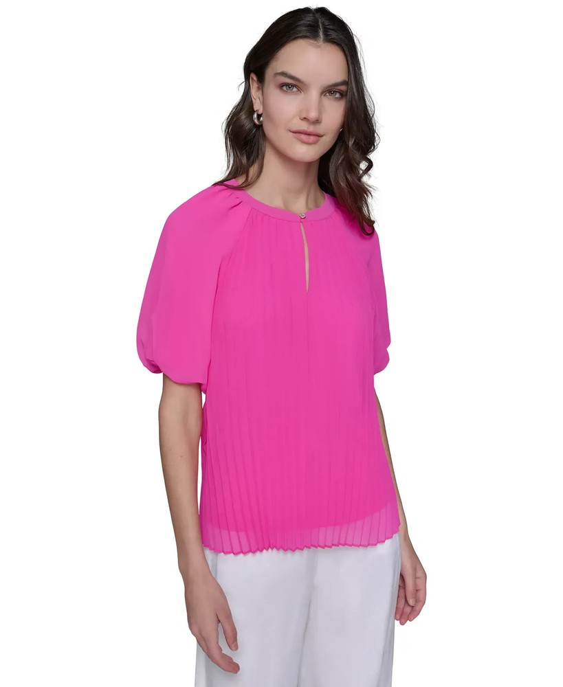 KARL LAGERFELD PARIS Women's Top Sz L Puff Sleeve Pleated