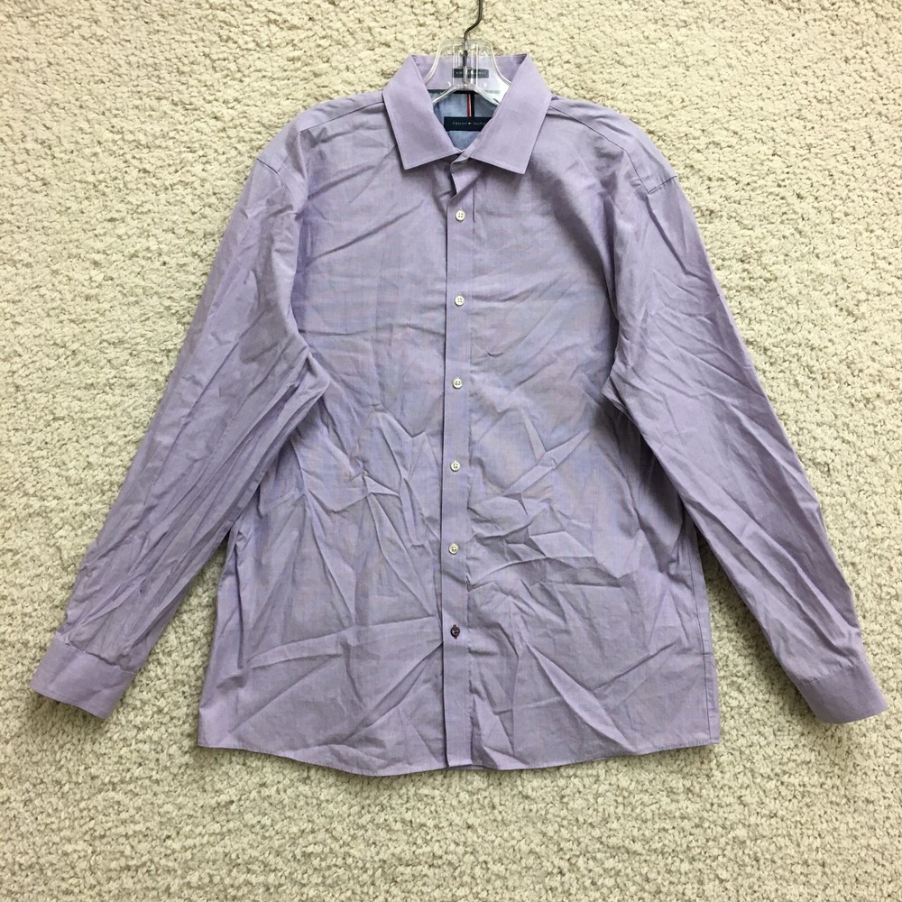 Tommy Hilfiger Button Up Shirt 16.5 32-33 Mens Purple Slim Fit Non Iron Dress
