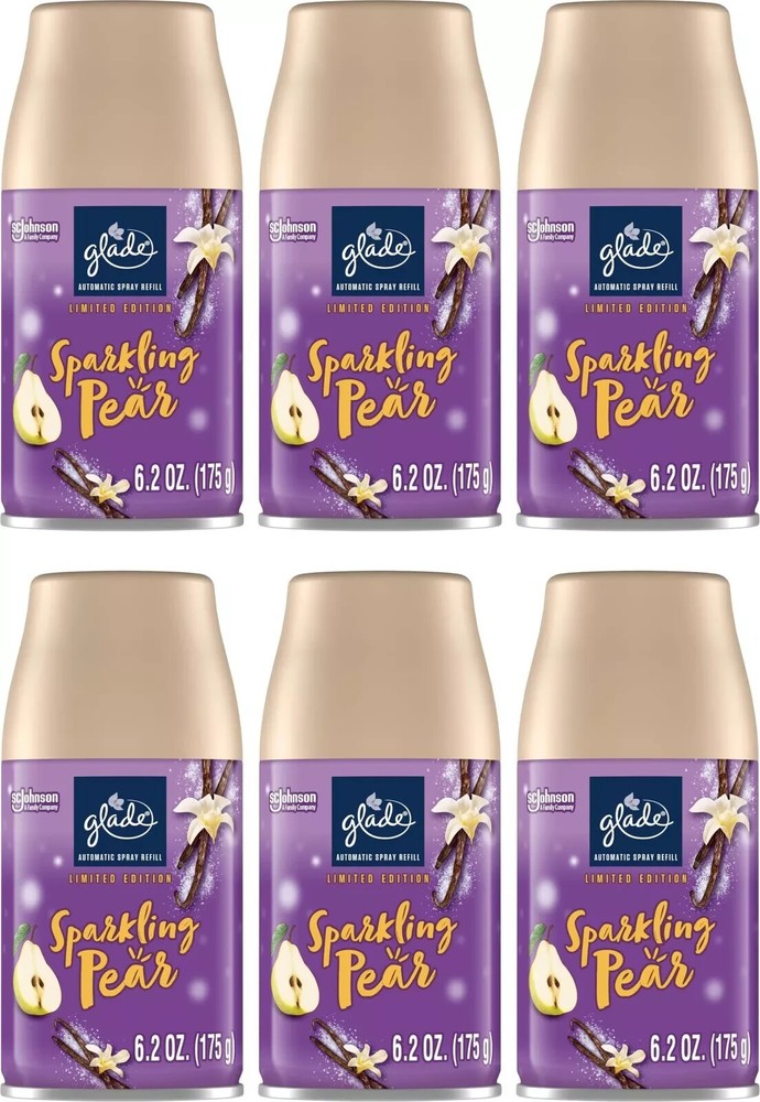 6 PK Glade Automatic Spray Refill, Sparkling Pear, Limited Edition Scent, 6.2 Oz