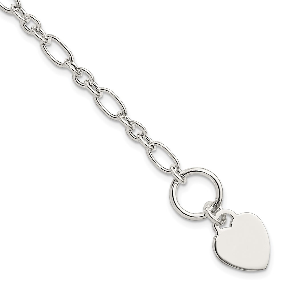 925 Sterling Silver Polished Heart Charm Fancy Link Bracelet 7.5