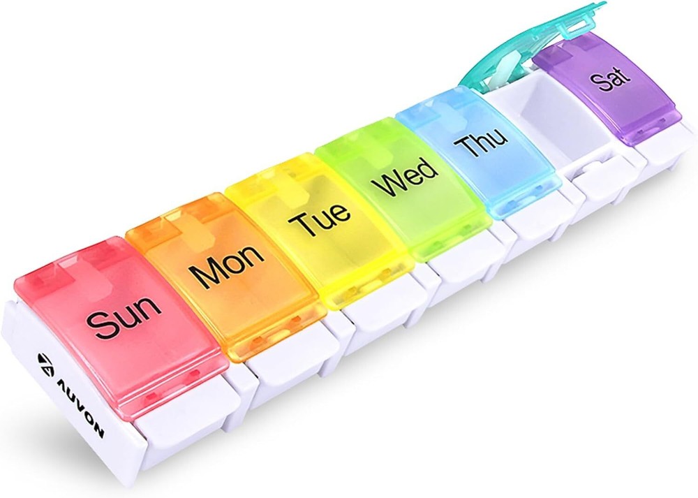 AUVON 7-Day Pill Organizer Arthritis Friendly BPA Free Travel Cream White