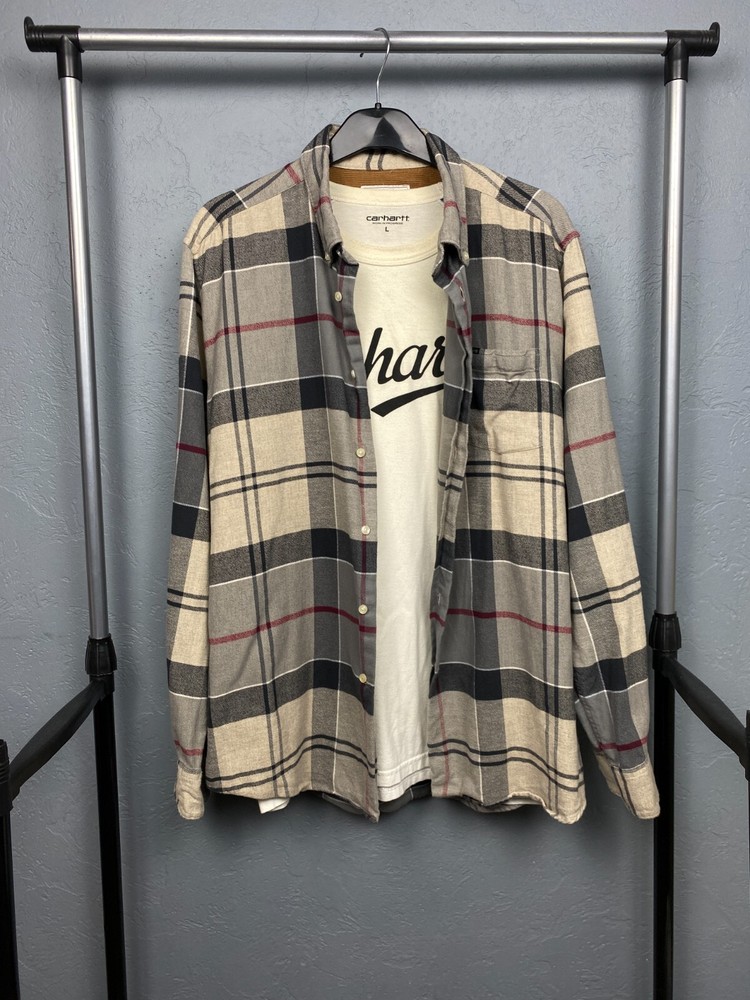 Barbour Vintage Flannel Mens Tartan Plaid Shirt Size XL