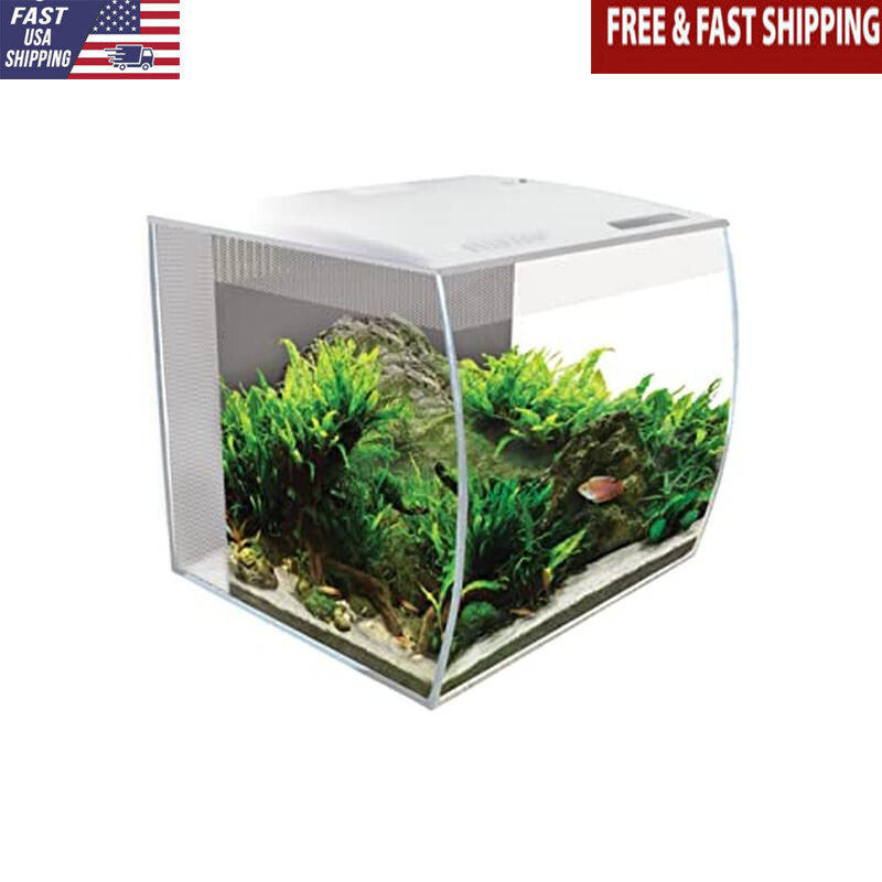 Stylish 5-Gallon Curved Aquarium Kit with 7500K LED Lights and Built-In Filtration System