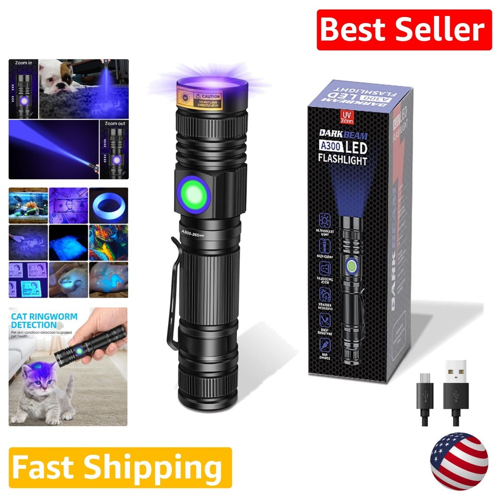 Rechargeable UV 365nm Blacklight Flashlight - Portable Handheld Ultraviolet L...