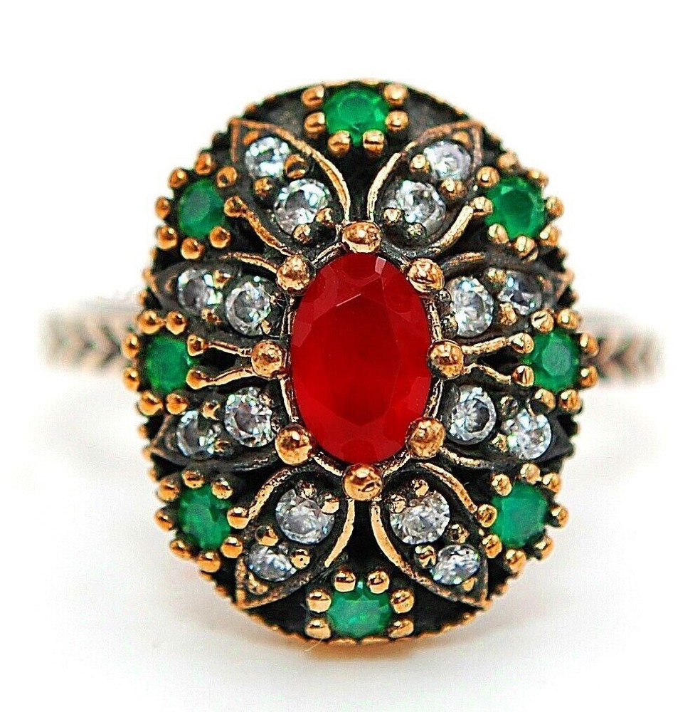 Sterling Silver Ottoman Empire Style 2CT Treated Ruby Ring Size 8.5 HB2-8