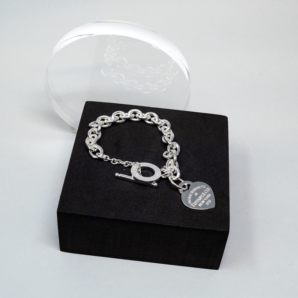 Tiffany & Co. 925 Silver Heart Tag Toggle Bracelet 20cm With Gift Box Set