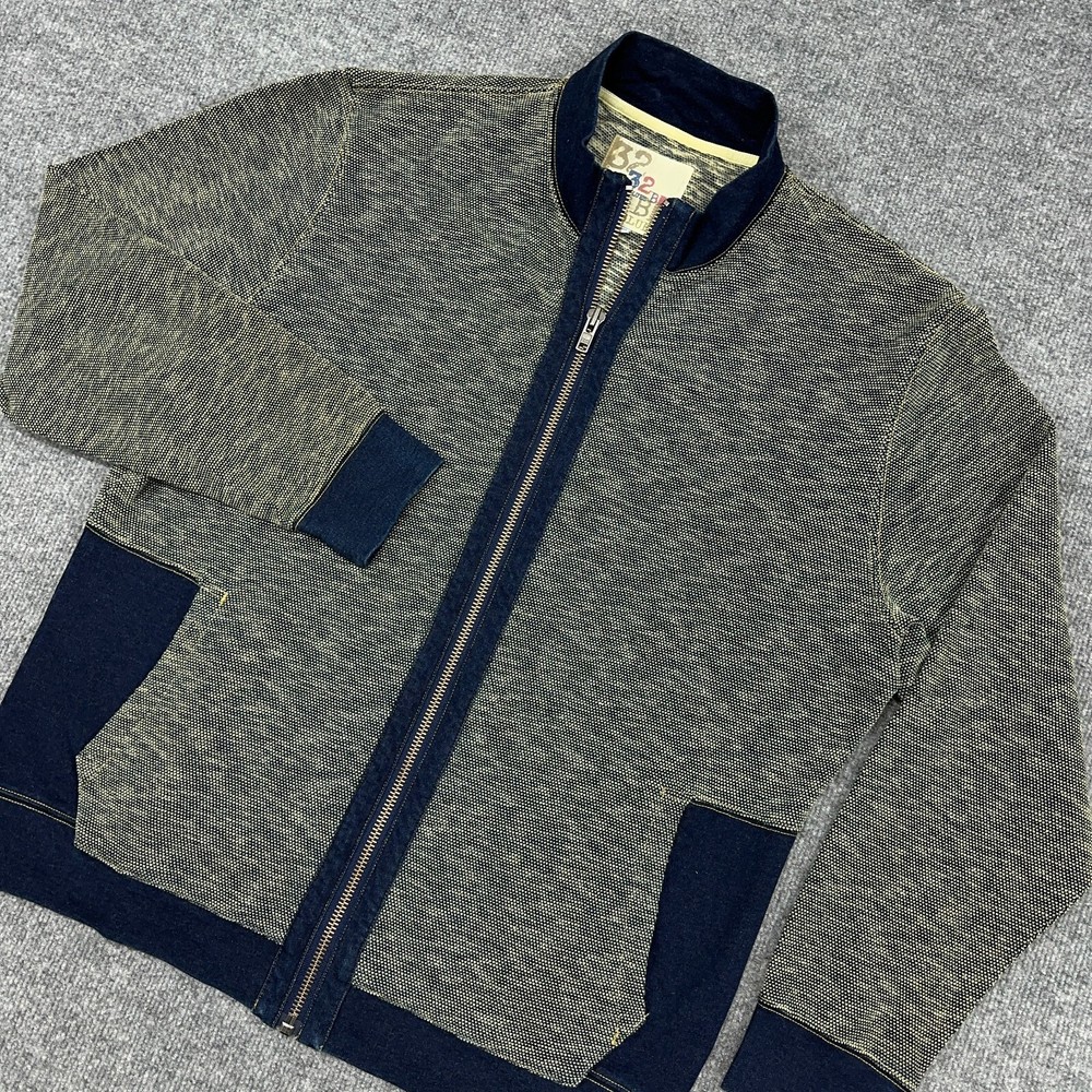 32 Bar Blues Straightaway Zip Up Jacket Mens XL Blue Double Knit Textured Pique