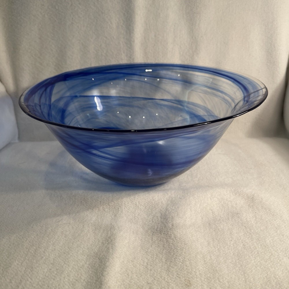 Cobalt Blue Swirl Art Glass Serving Tray with Elegant Handcrafted Design