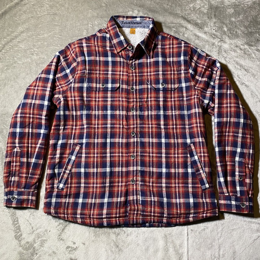 Vintage Sherpa-Lined Flannel Shacket for Men Size L Heavyweight