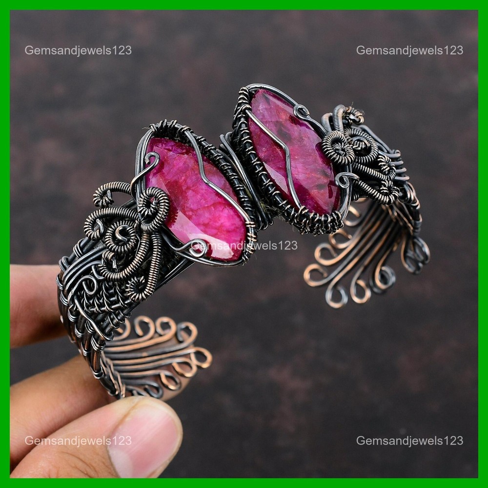 Mothers Day Sale Faceted Kashmir Rubi Copper Wire Wrapped Bangle-image
