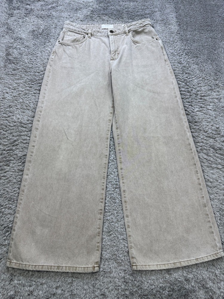 Women’s Cotton On 90s Y2K Relaxed Wide Leg Baggy High Rise Beige Jeans Size 8