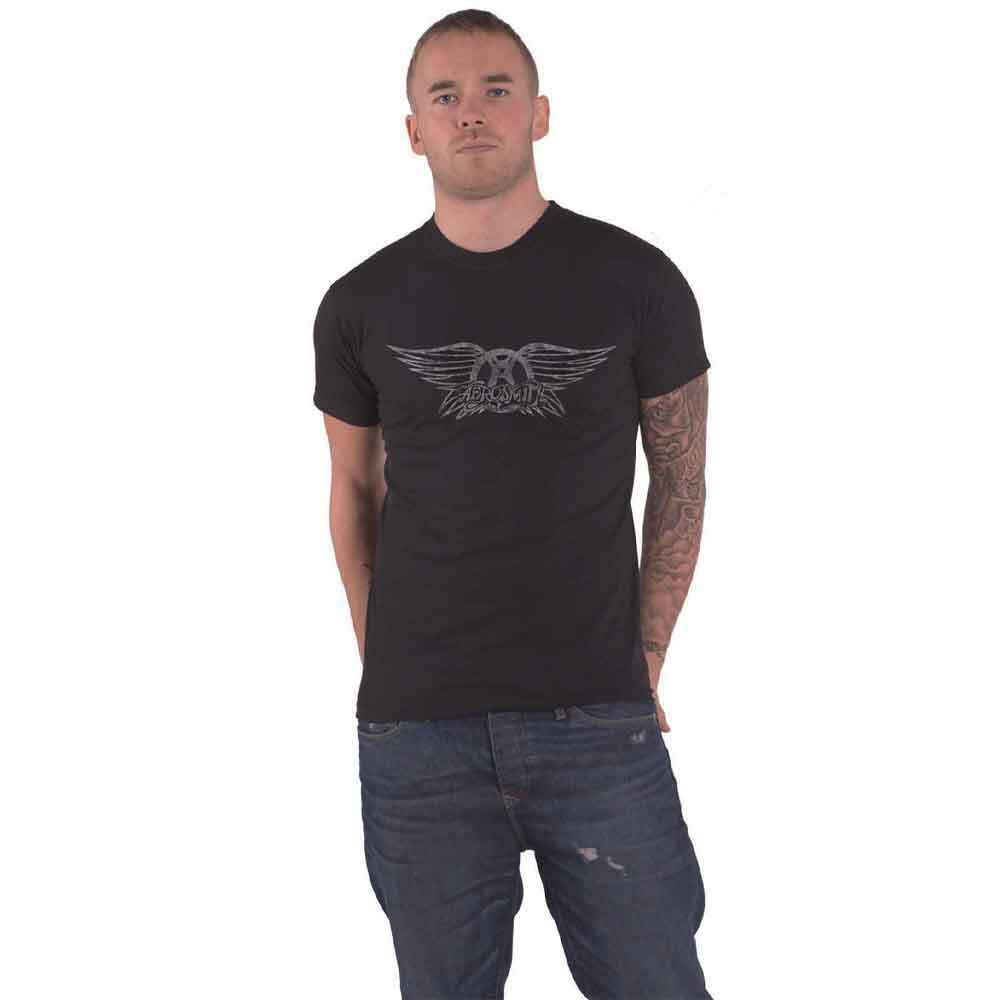 Vintage Aerosmith Flying A Logo Distressed Men's Black T-Shirt Official