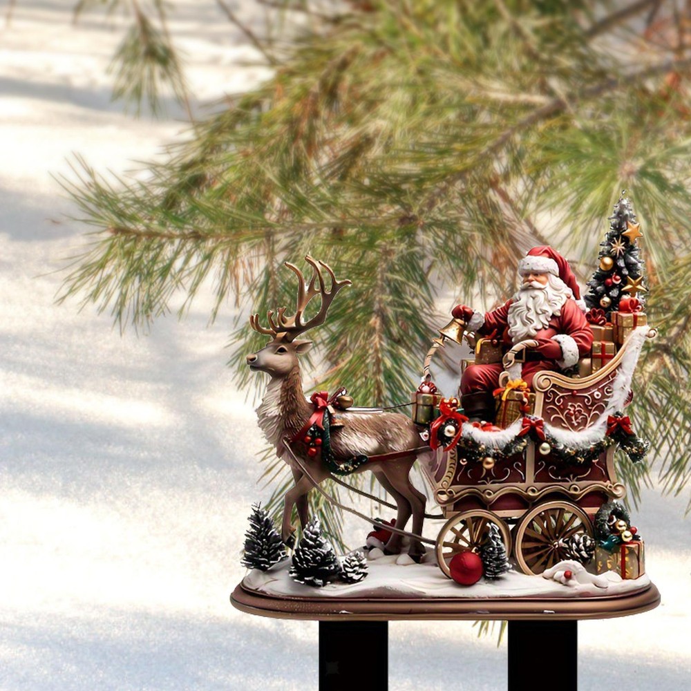 Christmas Decoration Reindeer Santa Sleigh Figurine Stake Landscape Acrylic