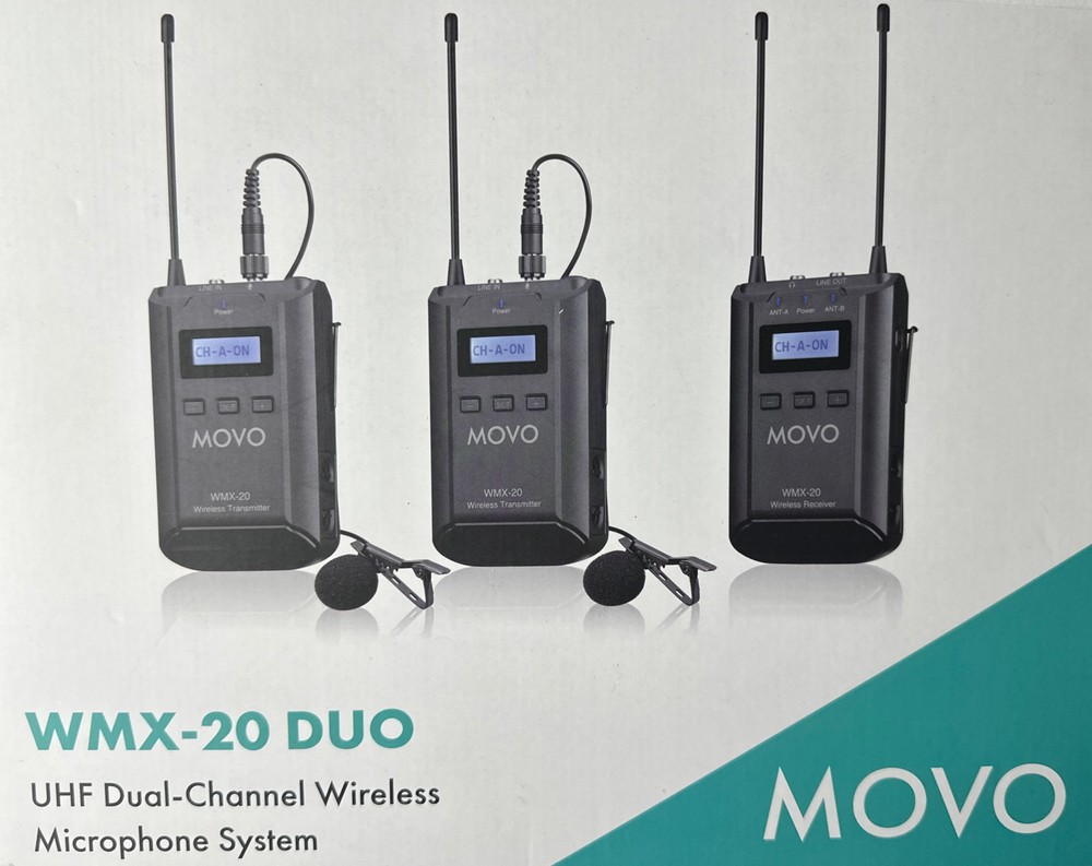 Movo WMX-20-DUO 48-Channel UHF Wireless Lav Mic System for Clear Audio