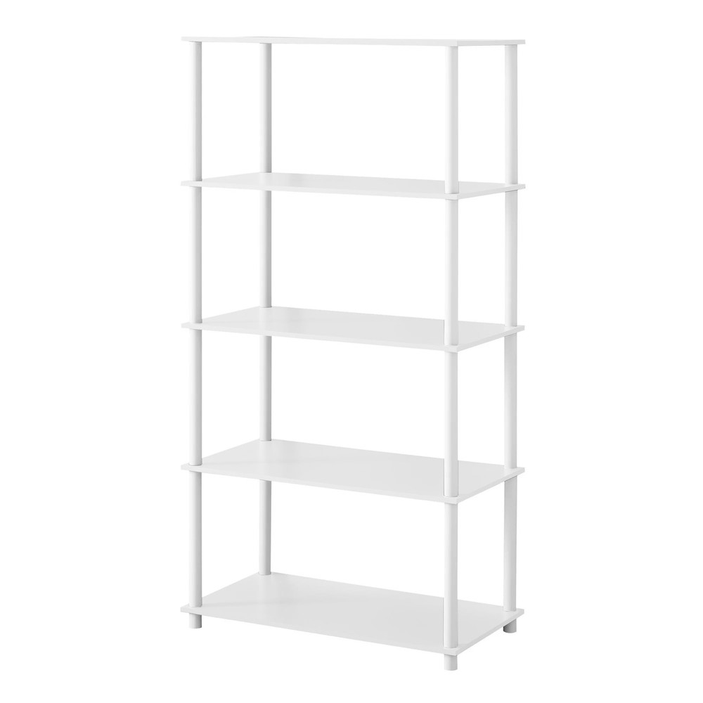 5-Shelf White Bookcase Tool-Free Quick Assembly Space Saver