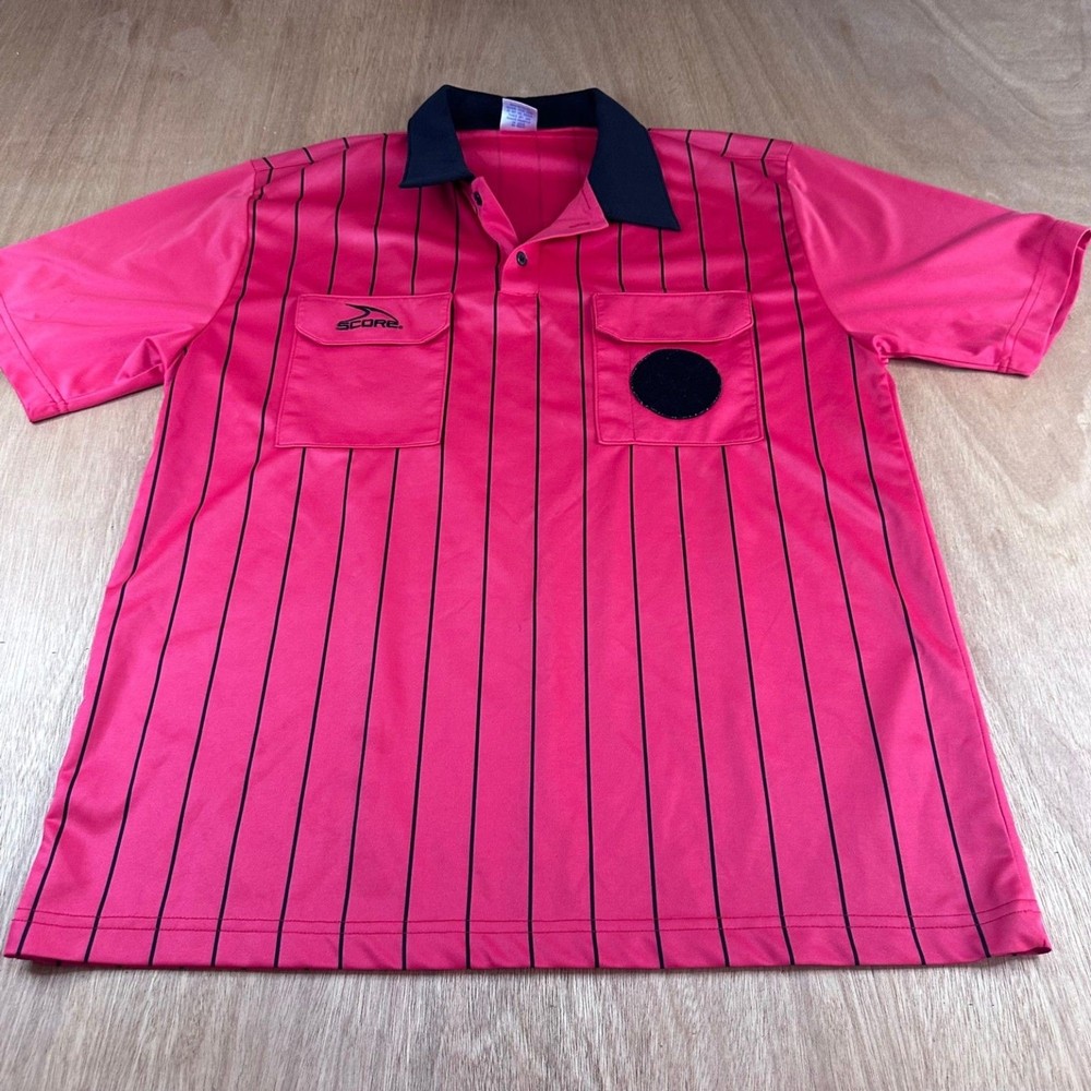 SCORE Referee Shirt Men’s Large Red Black Pinstripe Short Sleeve