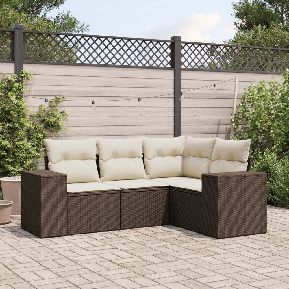 Garden Sofa Set Brown PE Rattan Standard Adjustable Feet