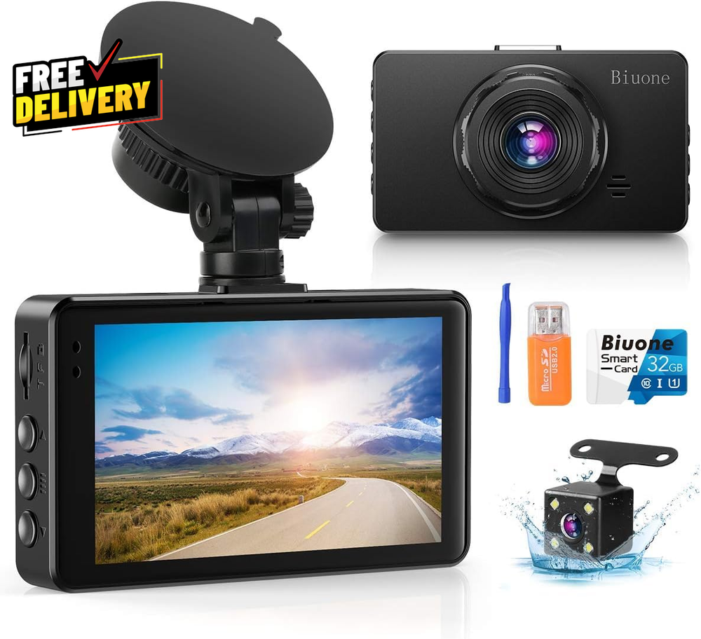 Dash Cam Front and Rear, Dash Camera for Cars with 32G Card Super Night Vision,