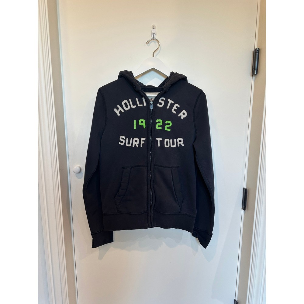 Hollister California 1922 Surf Tour Full Zip Hoodie Sweatshirt Mens Size L Black