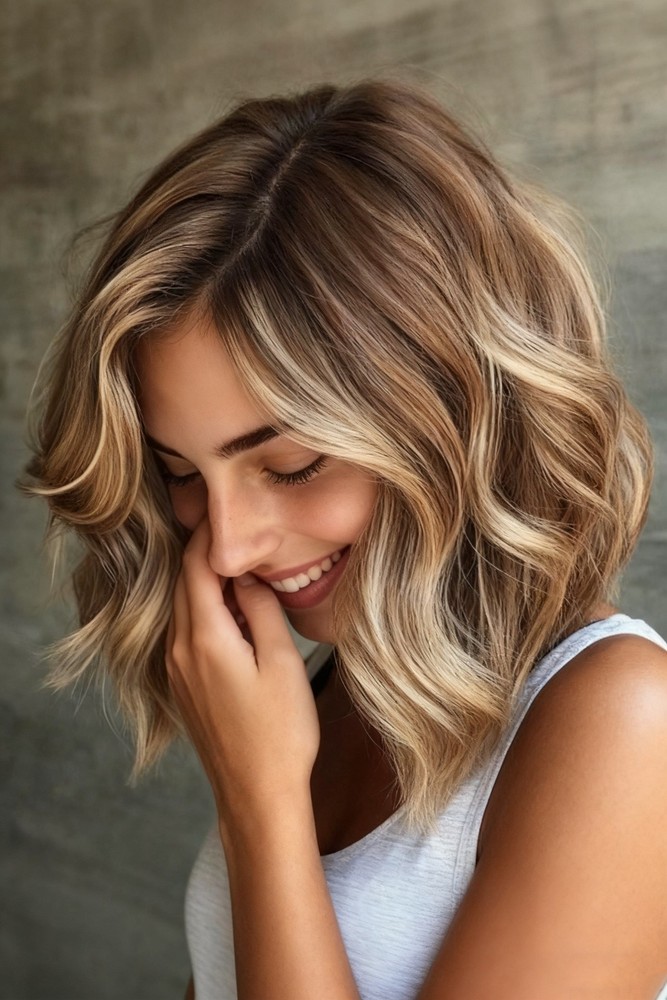 Ash Brown Blonde Highlight Wave Human Hair Lace Front Wigs Dark Roots