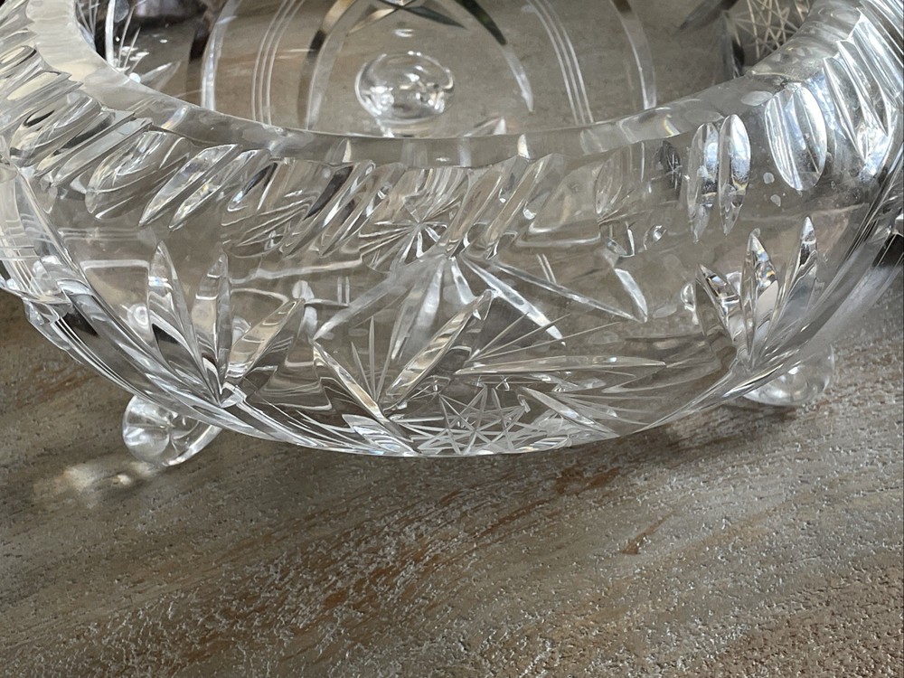 Vintage Hobstar Cut Crystal Footed Bowl