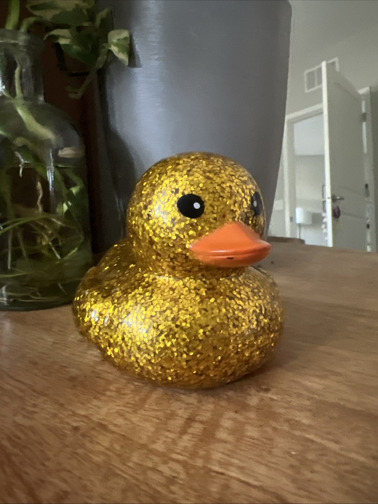 2-Inch Glitter Gold Rubber Duck Bath Toy for Kids