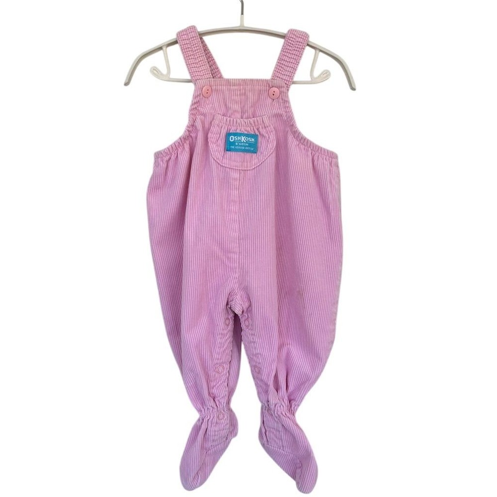 Vintage OshKosh B'gosh Pink Ribbed Overalls 6/9 Months USA Union Made Kidcore